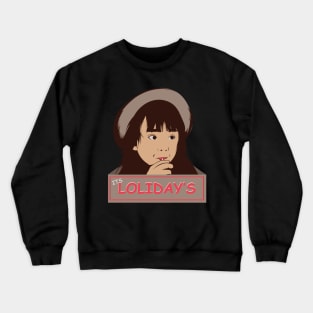 a cute little girl eat a lollipop in a lolidays Crewneck Sweatshirt